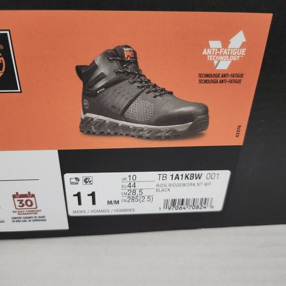 Mens Size 11 Timberland Work Boots Pro Ridgework Waterproof Black TB 1A1KBW 001
